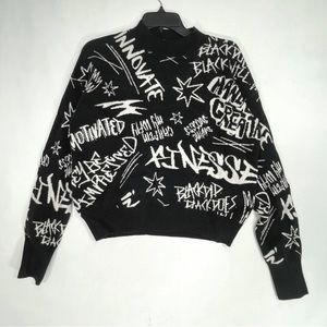 Black History Month Sweater Extra Small Long-Sleeve Mock-Neck Black Graffiti